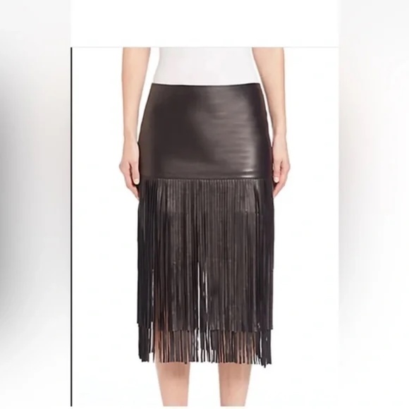 Alice + Olivia Dresses & Skirts - Alice + Olivia Malinda Leather Fringe Skirt Black NWT